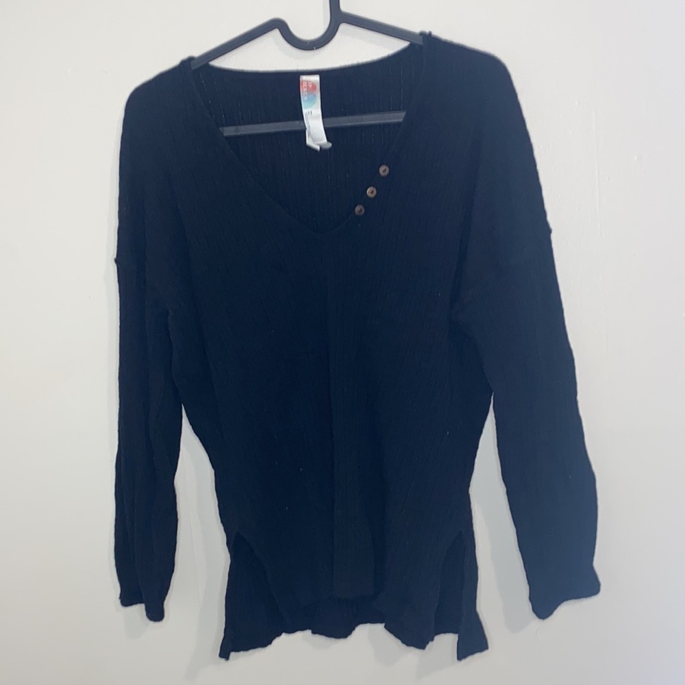 🪿Free People Beach Black Ribbed Button Top! - Picture 2 of 7